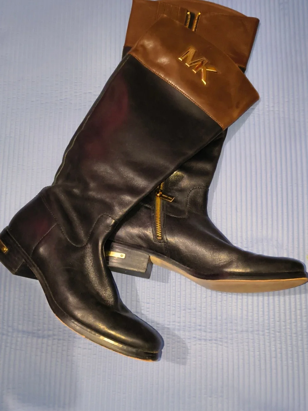 Michael Kors Two-Tone Black and Brown Leather Knee Boots